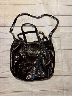 Coach Brown Patent Leather Ashley Shoulder Tote